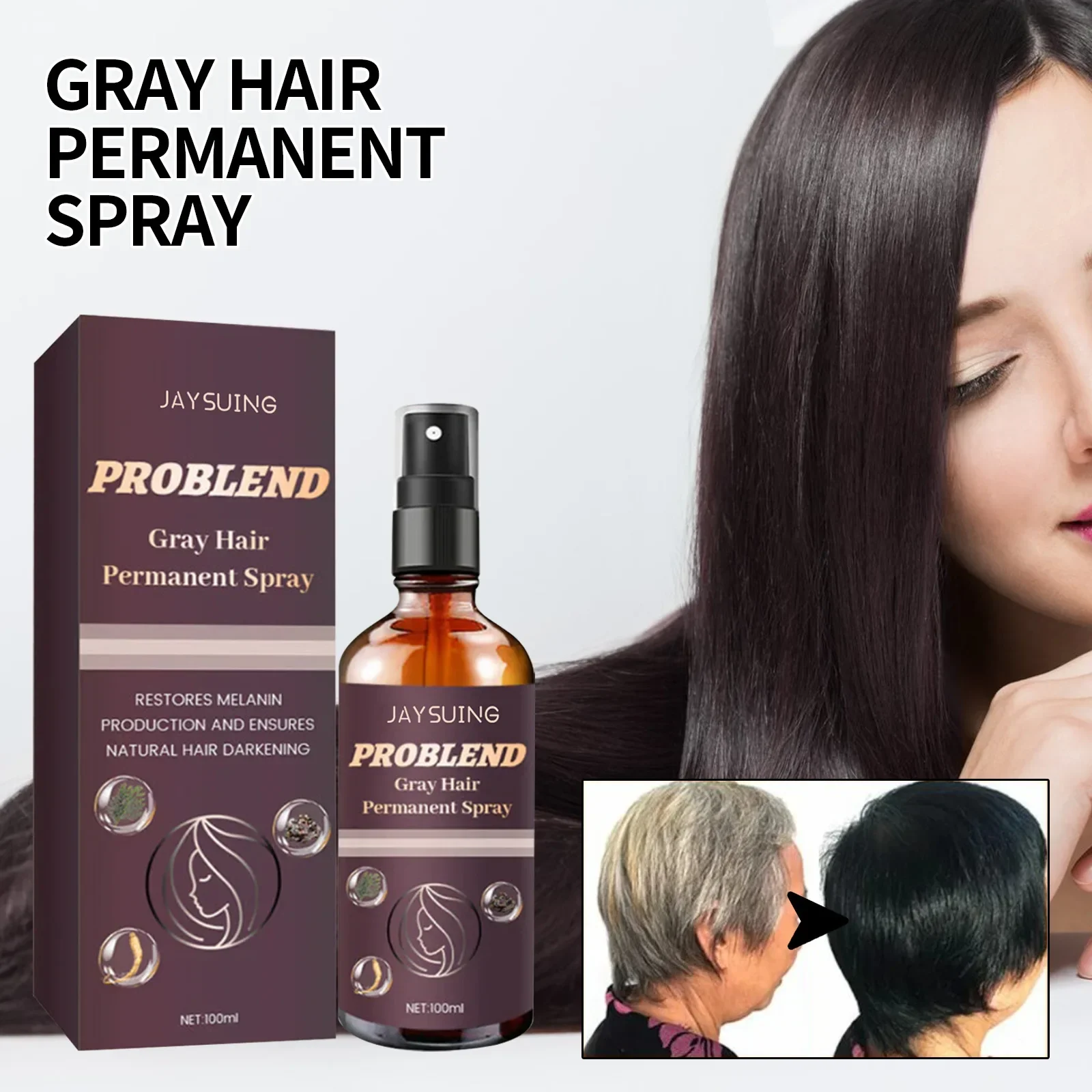 

Jaysuing Black Hair Spray Nourishing Hairs Covering Gray Hair Soft Hairs Natural Brighting Hairs Care Spray Repair Hair Texture