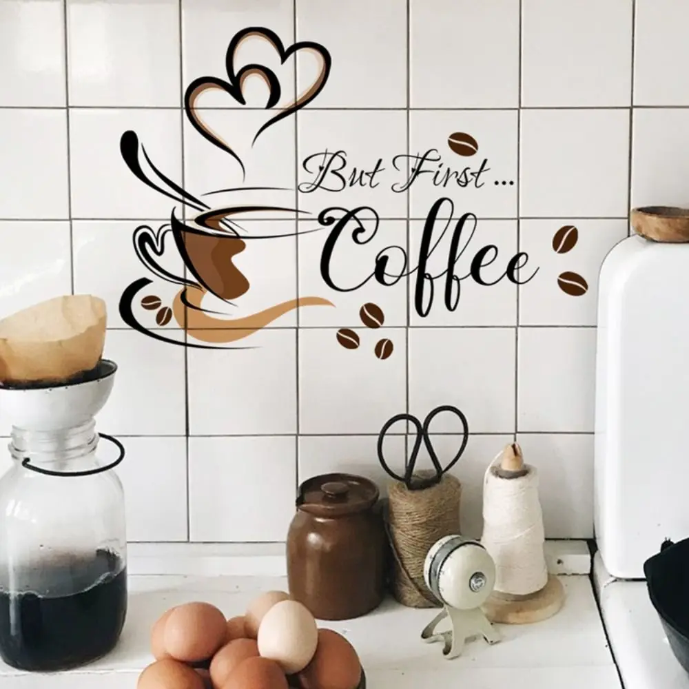 Coffee Cup Coffee Cup Pattern Stickers Creative Waterproof Self-adhesive English Wall Stickers PVC Cabinet