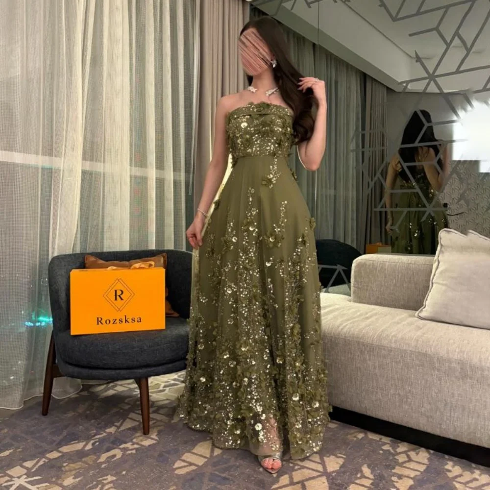 

Customized Evening Dress Gorgeous Tulle Prom Dresses Flower Applique Formal Occasion Shining Sequins Party Gown Robe Soiree