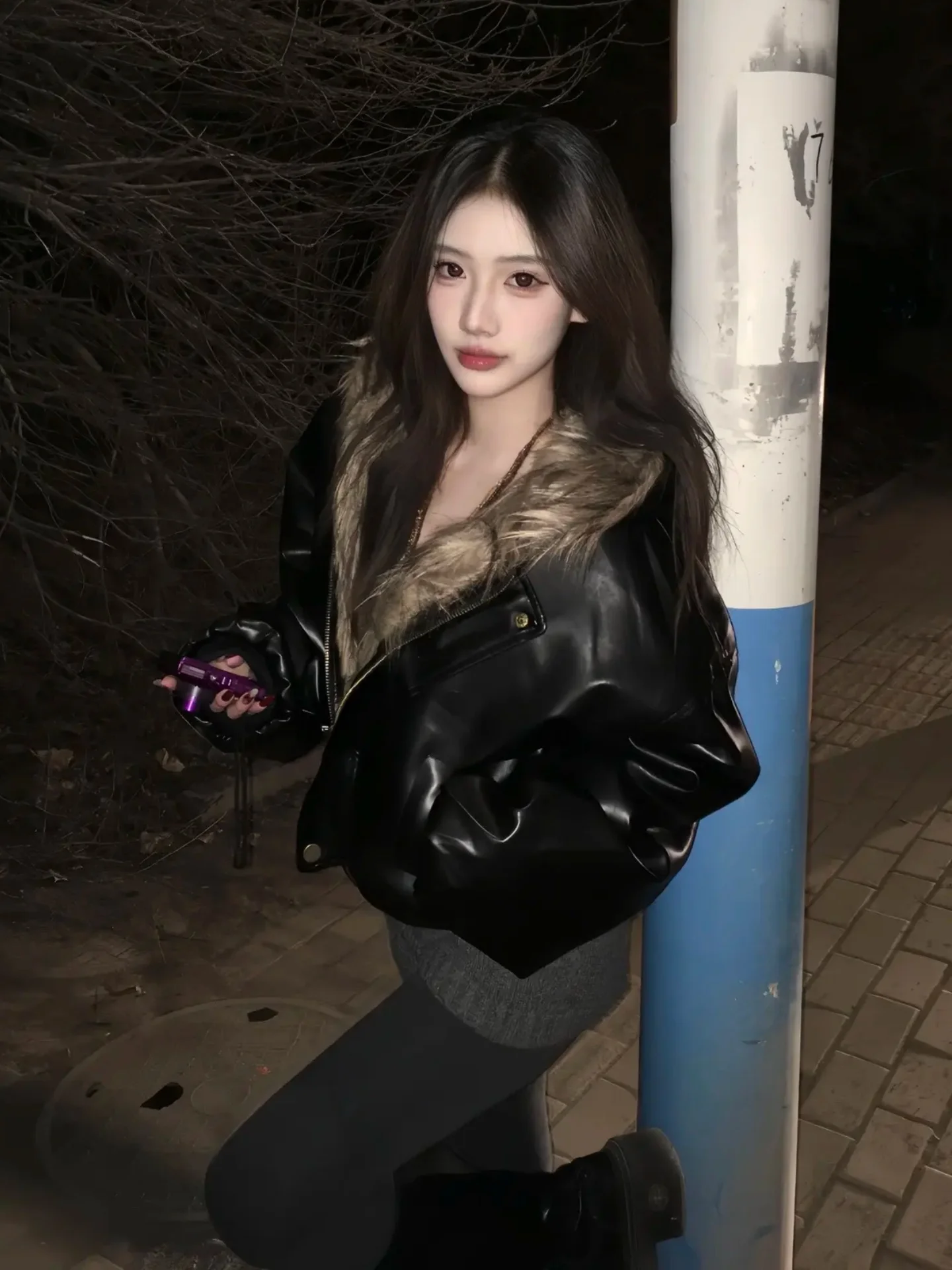 

Double-Sided Wear Thiened PU Leather Mountain Eagle Cotton Jaet Women's High-End Simulation Mink Outerwear Winter Fce