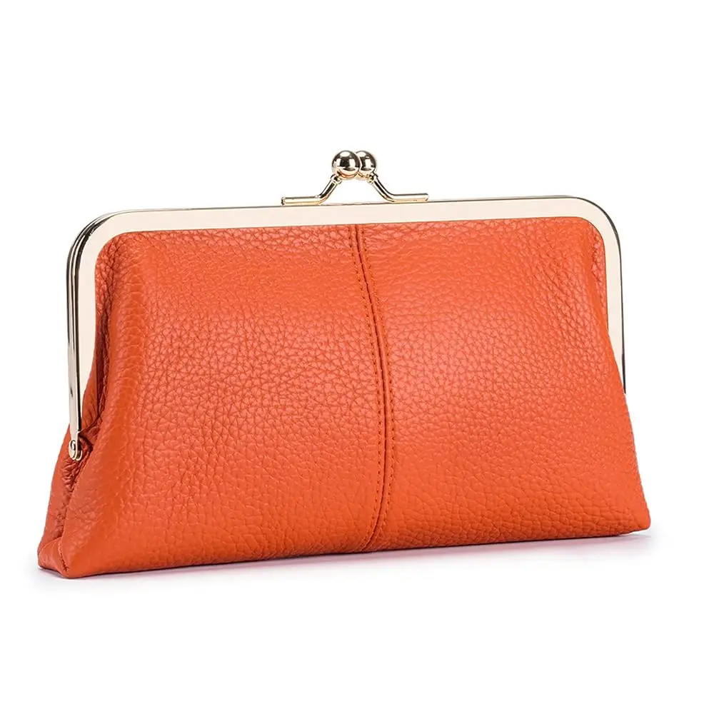

Free ShippingVintage Kiss Lock Wallet for Women, Genuine Leather Multi-card Slots Card Holder Clutch Purse Travel Wallet (Orange