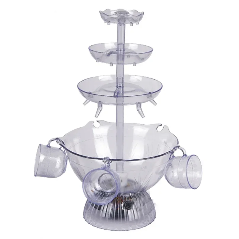 3-Tier Cocktail Party Fountain Red Wine Drinking Fountains Beverage Beer Machine With LED Lighted Base Includes 5 Reusable Cups