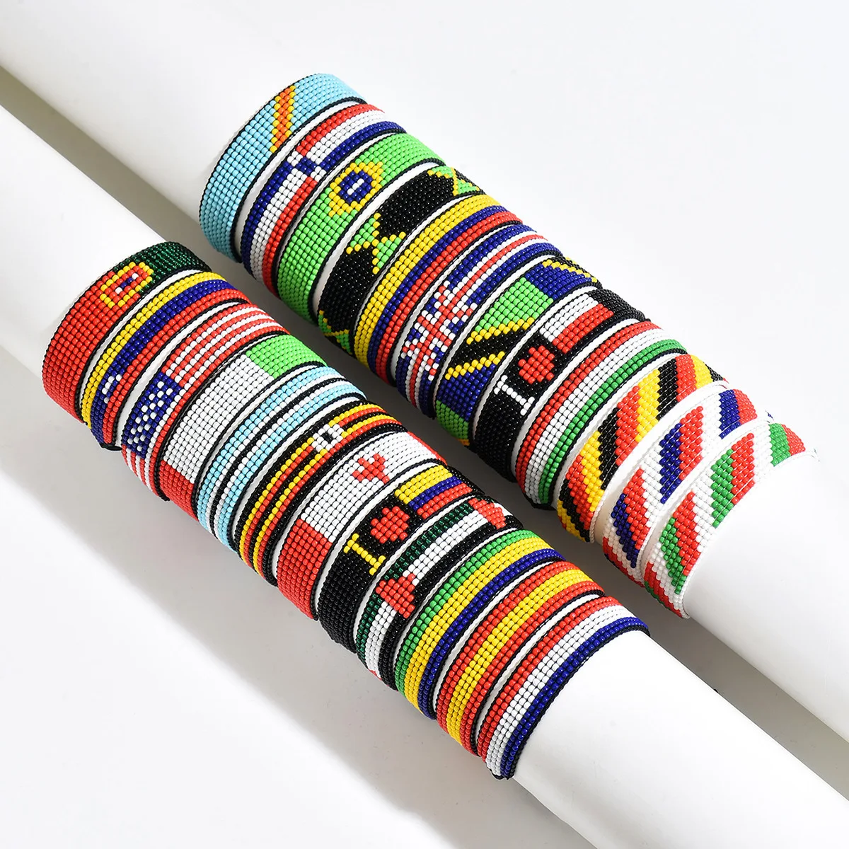 Meetvii Handwoven Seed Bead Pull Adjustable Bracelets National Flag Color Fan Commemorative Wristband Jewelry