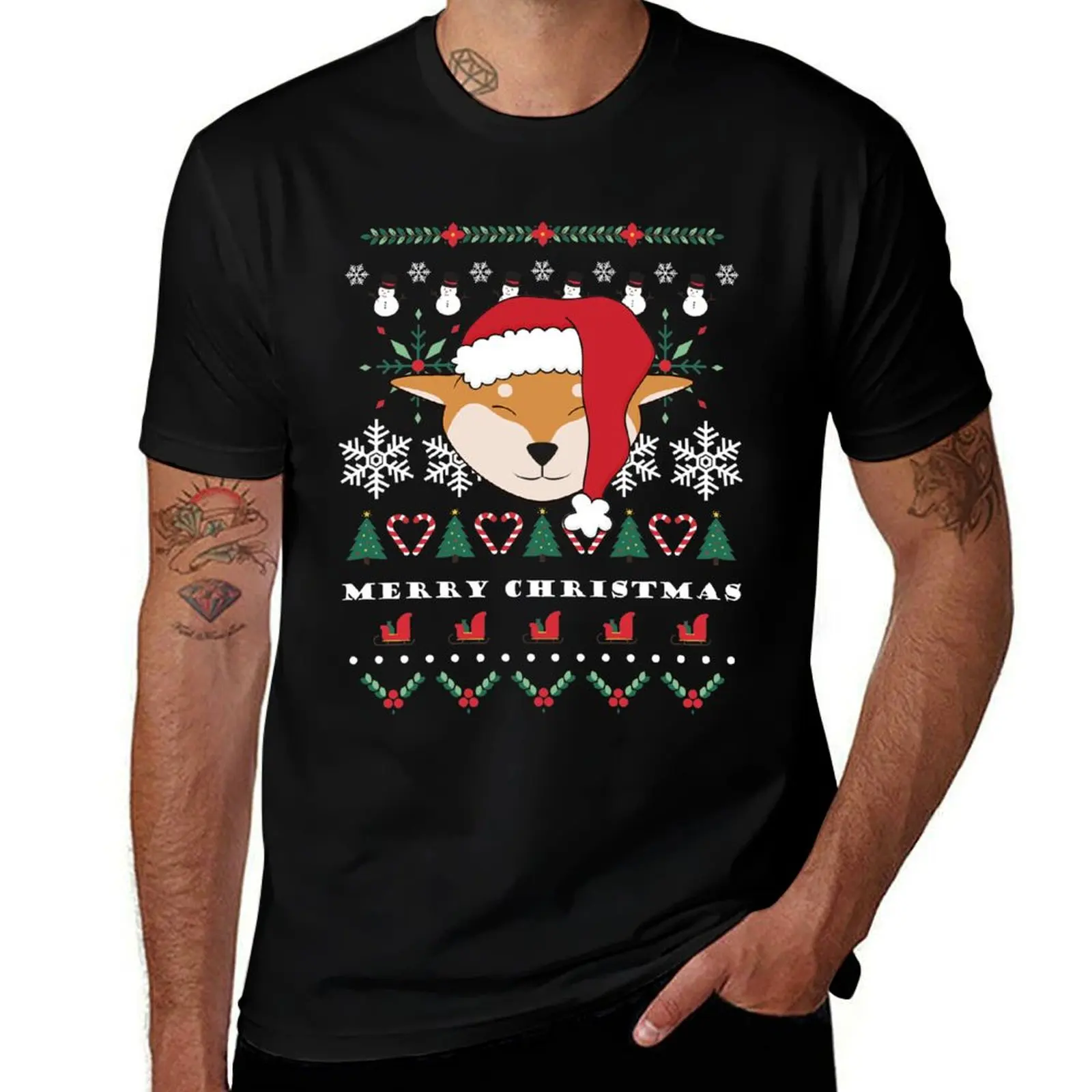 

Merry Christmas Red Shiba Inu Ugly Christmas Pattern T-Shirt t shirt for man 100 percent cotton man t shirt cotton