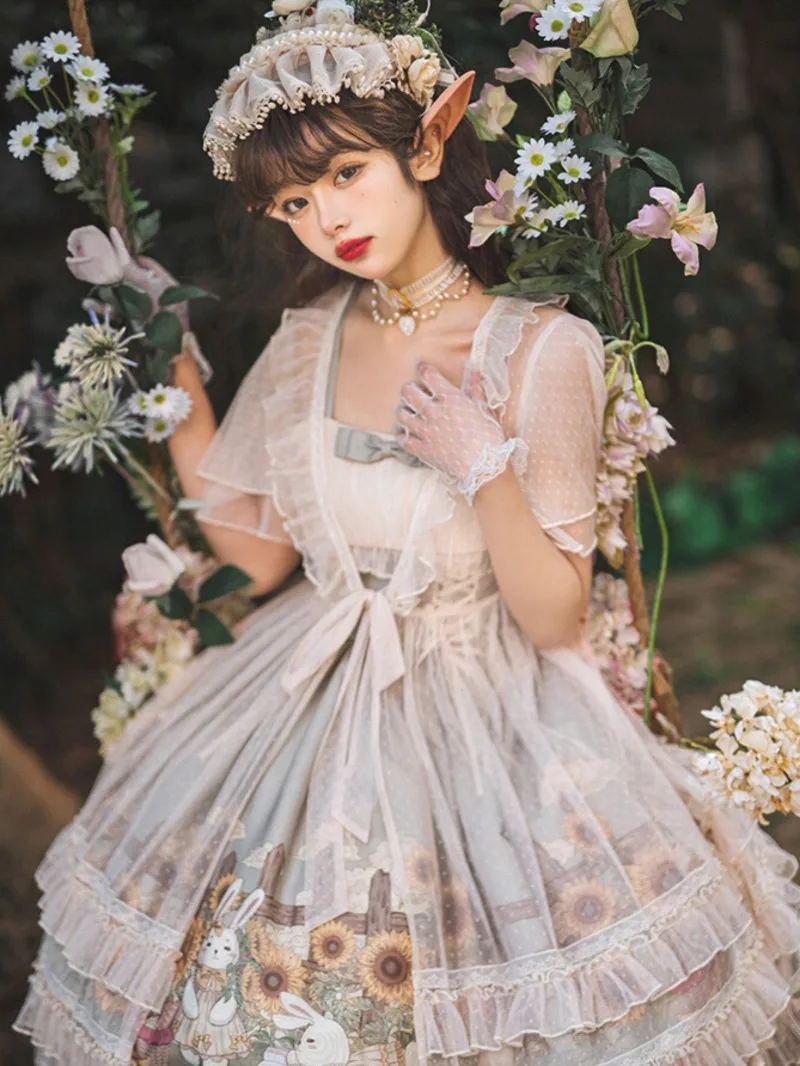 

New Sunflower Lolita Elegant Cla Suspender Dress Smock Dress Suit Fiesta Carnival Halloween Cos Cosplay Women