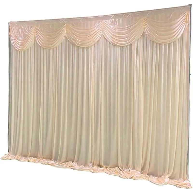 

Customized Wedding Backdrop Curtain With Swag Backdground Decoration Romantic Ice Silk Stage Curtains Panel Drapes