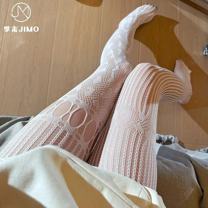 Retro American Modern Love Heart Patchwork Hollow Mesh Stockings AB Style Asymmetrical Jacquard Sexy Mesh Stocking for Women 519