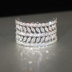 Moonso Trendy Rose Gold Silver Color Marquise Round Eternity Band Ring for Women Anniversary Gift Jewelry Wholesale R7213