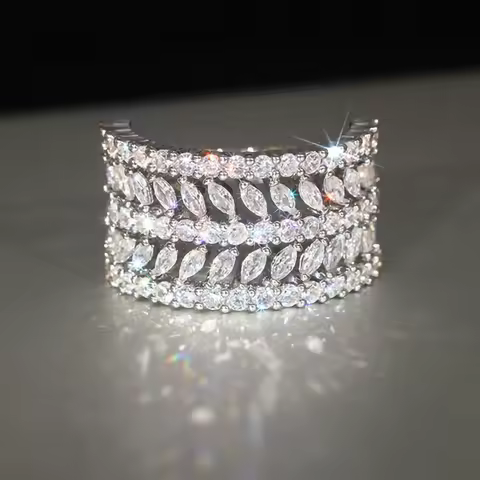 Moonso Trendy Rose Gold Silver Color Marquise Round Eternity Band Ring for Women Anniversary Gift Jewelry Wholesale R7213