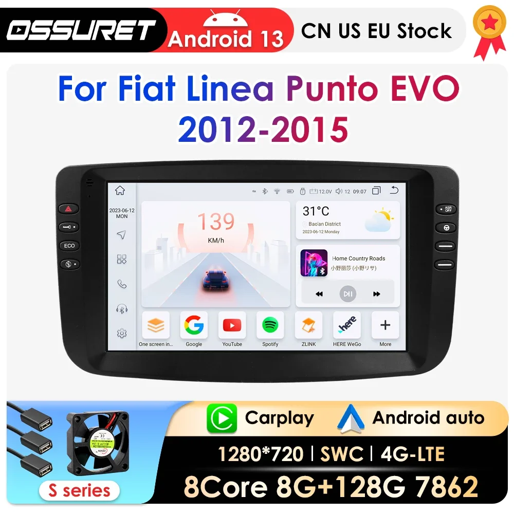 

Автомобильный мультимедийный плеер 8G 128G Android 13 для Fiat Linea Punto EVO 2012-2015 GPS Navi Carplay 2din, авторадио 360, камера без DVD