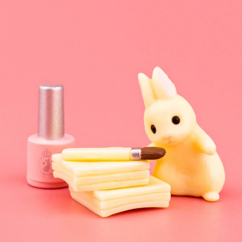 Cute Kawaii Capsule Toy Miniatures Figurines Mini Cute Bunny Makeup Set Decoration DIY Accessories Doll Gashapon Figures