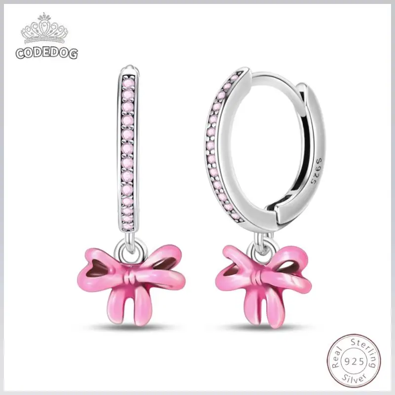 Heiße Ohrringe aus 925er-Sterlingsilber, schlicht, glänzend, niedliche Schleife, Zirkon, Hochzeit, Damenschmuck, Geschenk