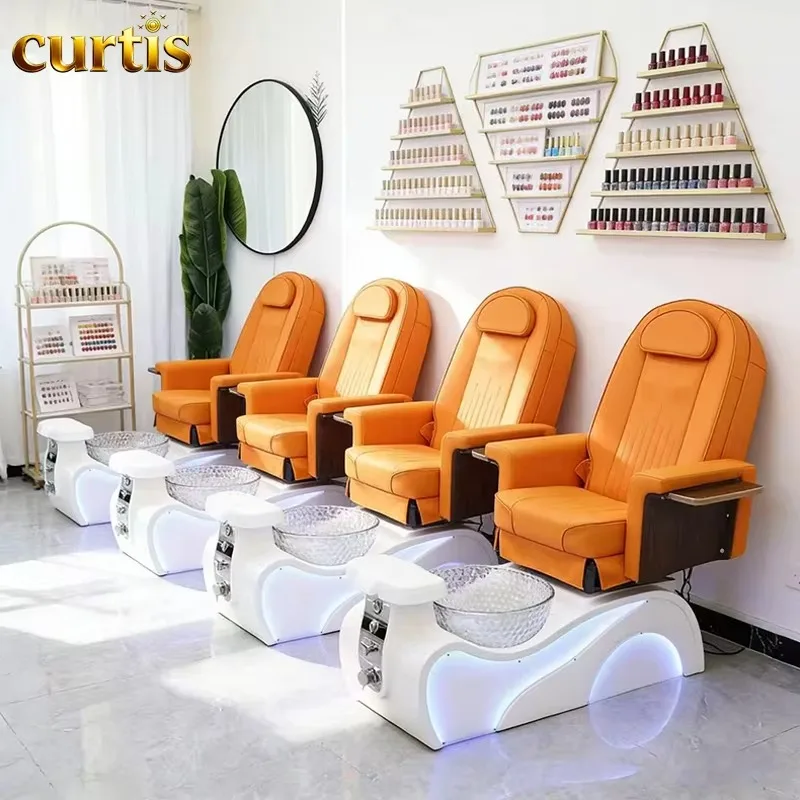 Electric Pedicure Manicure Chair Set Stool Luxury Spa Nail Salon Furniture 7-Color LED Lamp Surfing Jet System Massage Reclining
