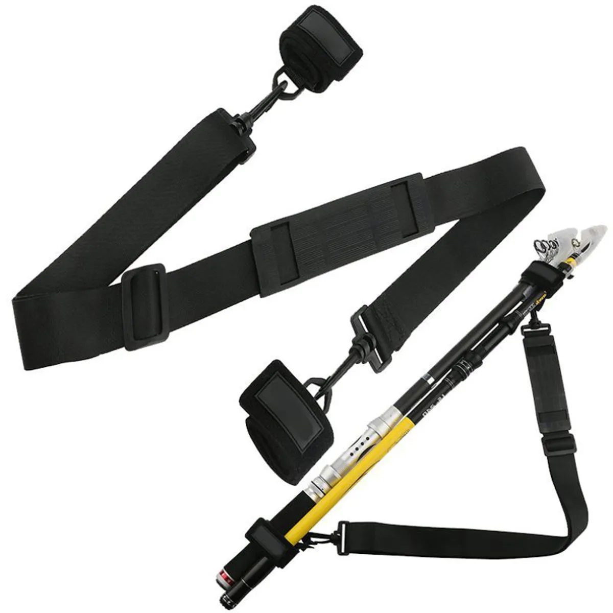 1Set Fishing Rod Carrying Strap Heavy-Duty Adjustable Shoulder Band Comfortable Wide Padding Free Hands While Hiking Camping
