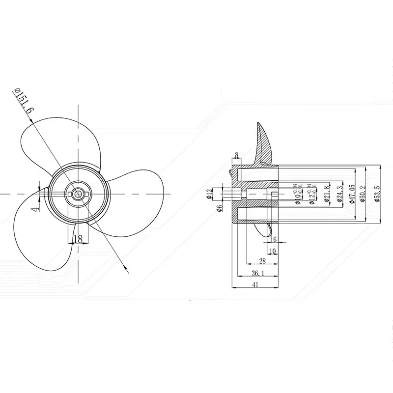 Hélice de empuje subacuático DD, paleta de Metal de 15CM de diámetro, 12mm de diámetro de agujero central, accesorios para Scooter submarino