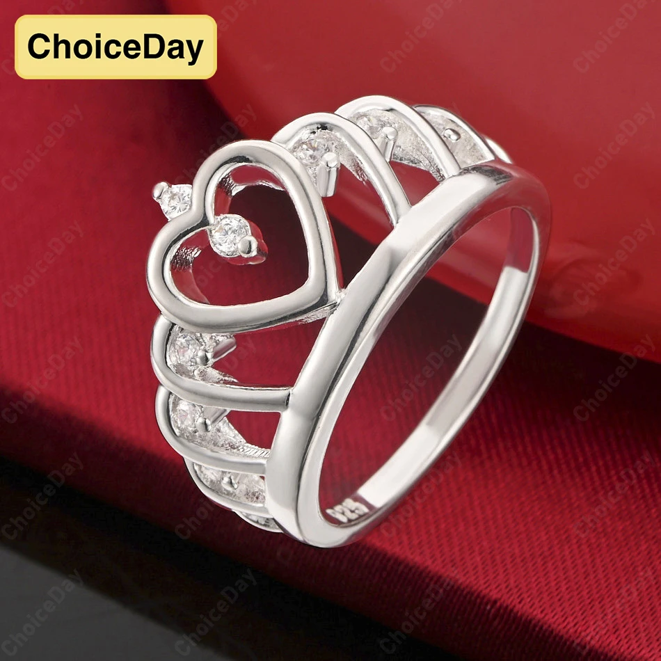 

ChoiceDay Simple 925 Sterling Silver 7/8/9/10 Exquisite Crown Ring Women's Party Accessories Jewelry Charm