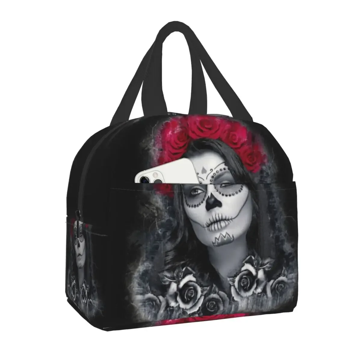 Catrina Calavera Dey Of The Dead Mexican Skull Portable Lunch Box for Women Cooler Thermal Food Insulated Lunch Bag Office Work