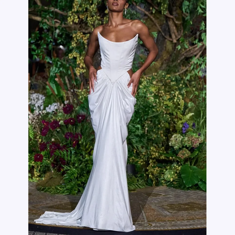 

Graceful White Prom Dresses 2025 O Neck Sleeveless Pleats Mermaid Dress Floor Length High Quality Party Gown Modern Style