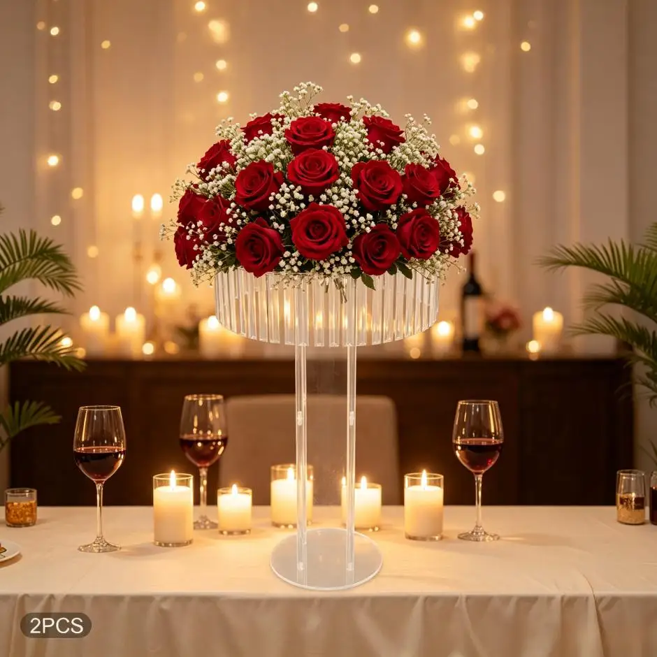 

2 Pack Crystal Flower Stand Acrylic Flower Stand Wedding Flower Stand Single Layer Clear Display Holder 11.02 lbs Load Capacity Sturdy Table Centerpiece for Birthday Wedding Party Home Decor Reusable Candle Balloon
