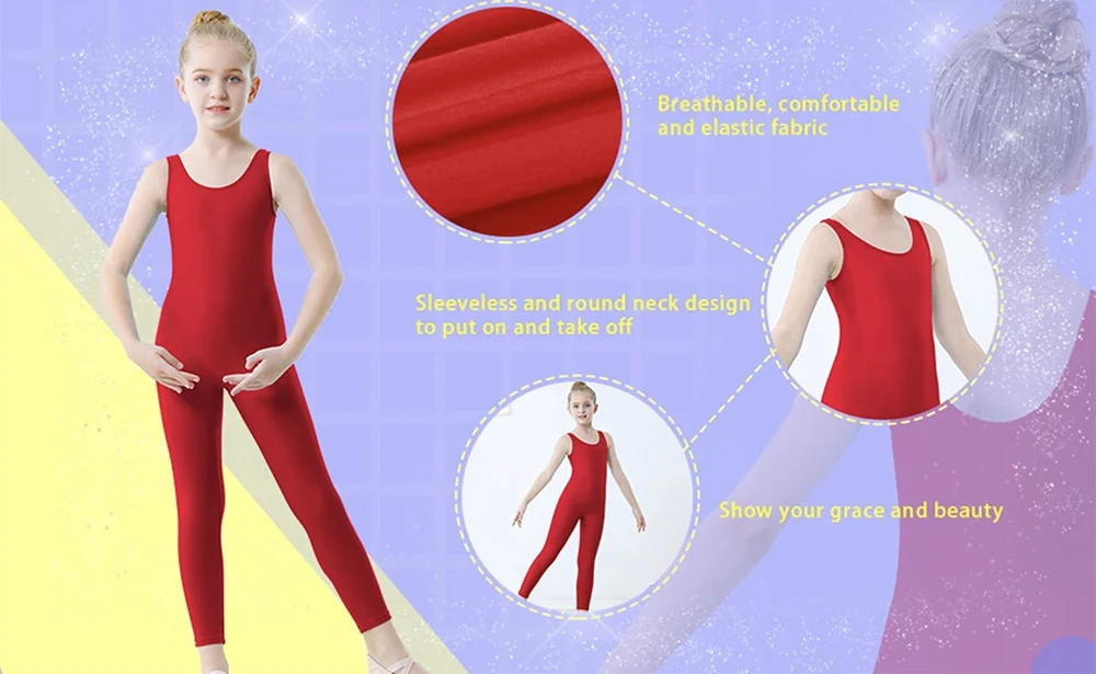 Niños Niñas Spandex tanque Unitard traje de cuerpo completo sin mangas Ballet danza mono de una pieza mono de gimnasia traje de baile