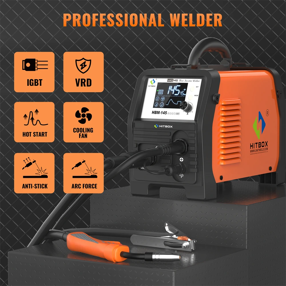 HITBOX 3 in 1 Semi-Automatic Welding Machine MMA/Gasless MIG/Lift TIG Inverter Welder Synergy Tool Non-gas Thread Welder HBM145