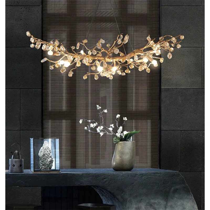 Creative Modern Crystal Ceiling Chandeliers Elegant Flower Design Pendant Light for Living Room Villa Hotel Indoor Hanging Light