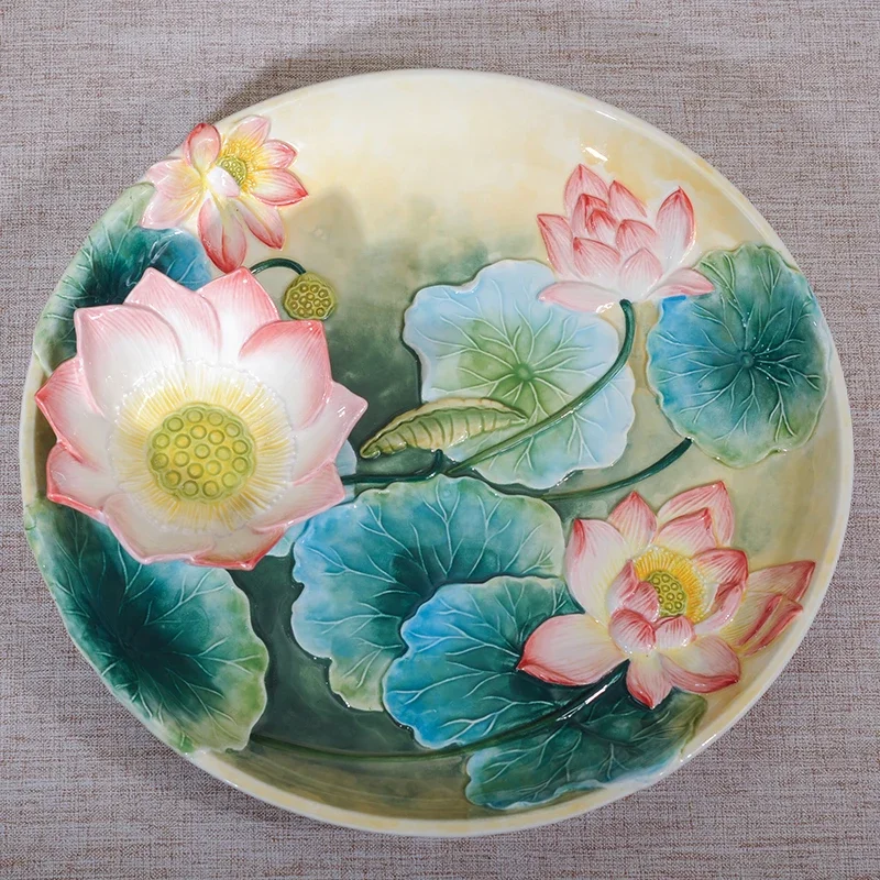 Exquisite Ceramic Sauce Tray Under Glaze Painting Dumpling Plate Creative Lotus Dim Sum Dish Versatile Scene Dinner Ware