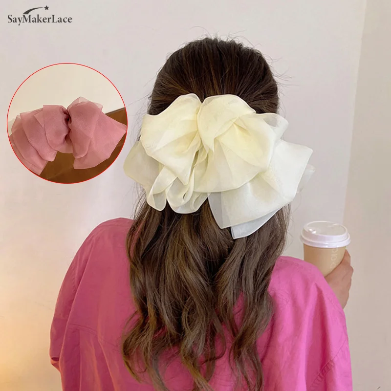 Oversize Hair Bow Girls Hairpin for Women Net Yarn Bowknot Ribbon Scarf Hair Clips Princess Wedding Hair Accessories Spring Clip