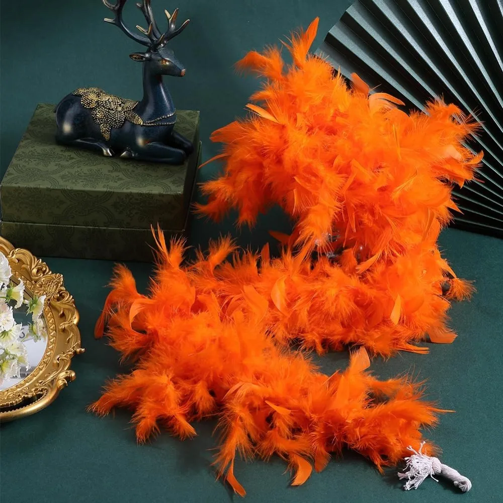2Meters Orange Fluffy Feather Turkey Marabou Boa 40g Natural Feathers for Crafts Wedding Party Christmas Decoration Shawl Plumes
