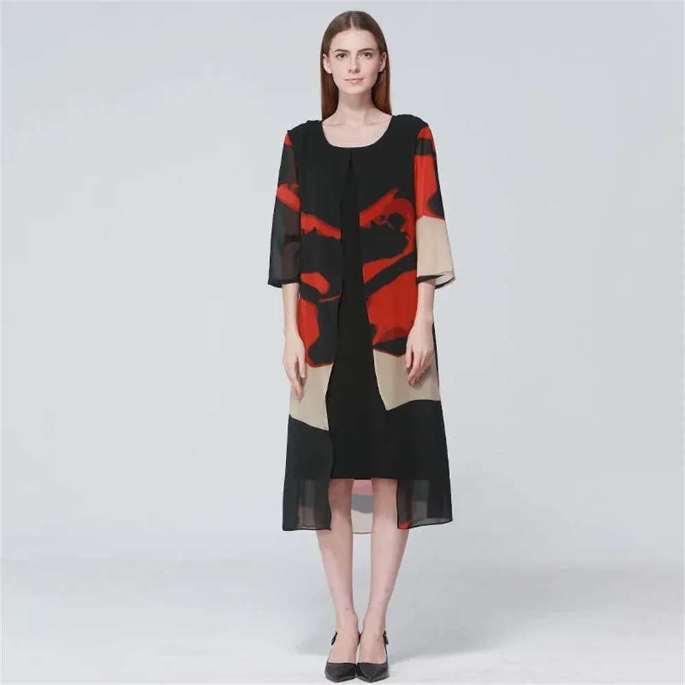 2024 A Line Print Mother Of The Bride Dresses Hi-Lo Pastels Elegant 3/4 Sleeve Jewel Neck Wedding Guest