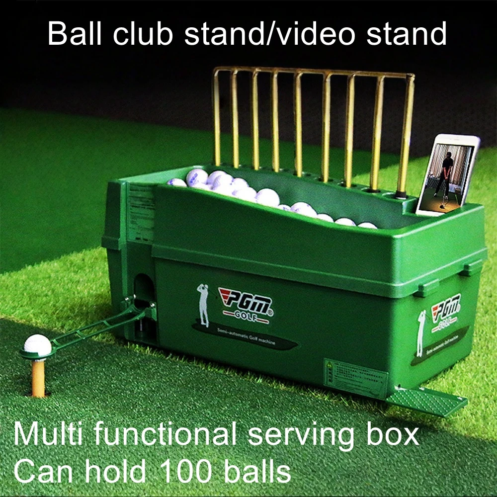 Indoor/outdoor golf automatic ball launcher with club rack socket and multi-functional ball box