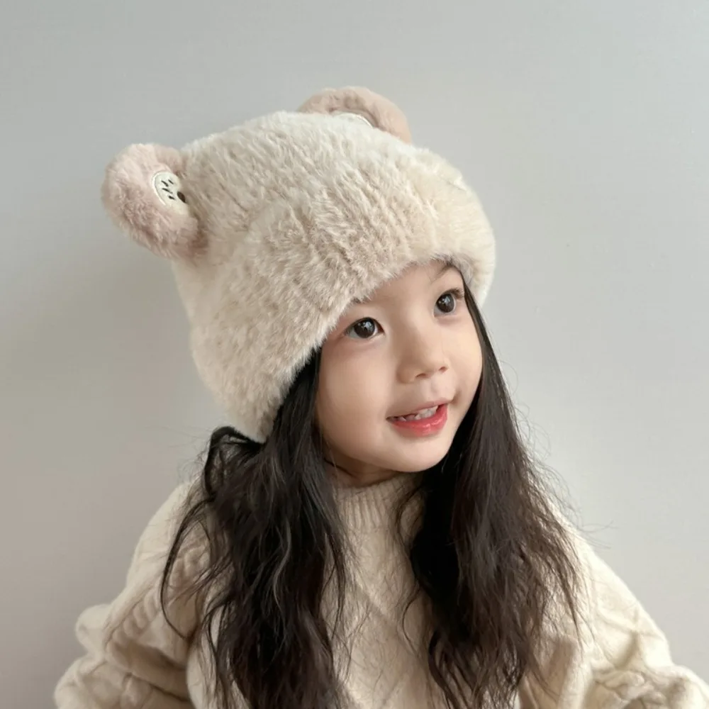 

Windproof Little Bear Ear Winter Kids Knitted Beanie Plush Thicken Girls Ear Protection Cap Anti Cold Earflap Hat Children