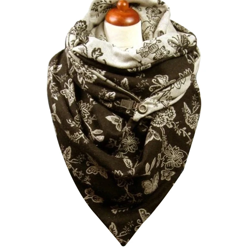 Women Men Thicken Warm for TRIANGLE Scarf with Buckle Clip for butterfly Floral Print Neck Warmer Snood Winter Cold Weather Wrap