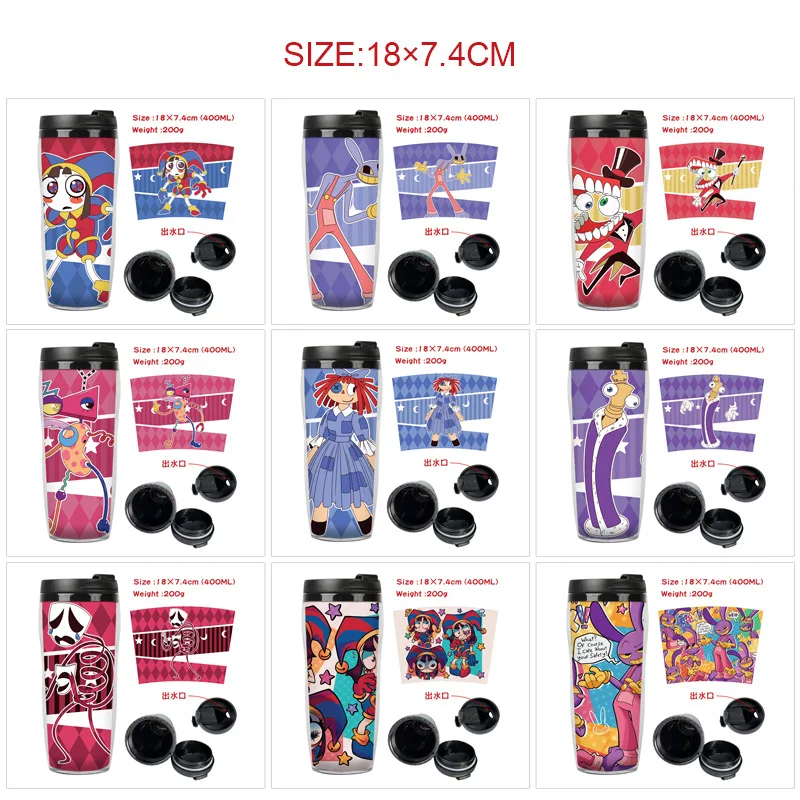 400ml The Amazing Digital Circus Children Water Bottle Anime Bilayer Sports Water Cup Coffee Juice Cola Tea Portable Kids Cup