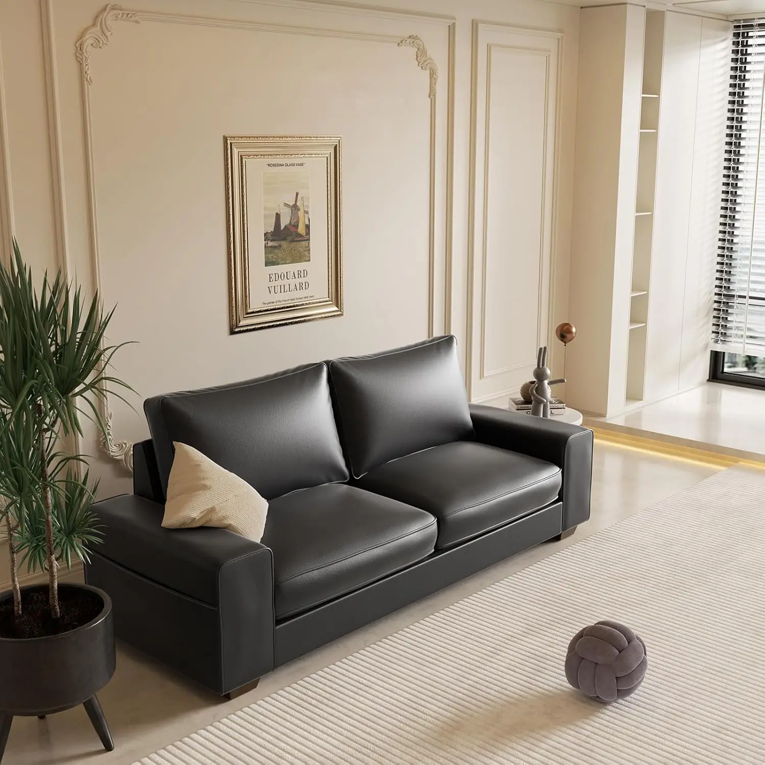 Sofá loveseat moderno e confortável de meados do século com braço largo e estrutura de madeira maciça para escritório, sala de estar e quarto, 3 lugares (858 polegadas)