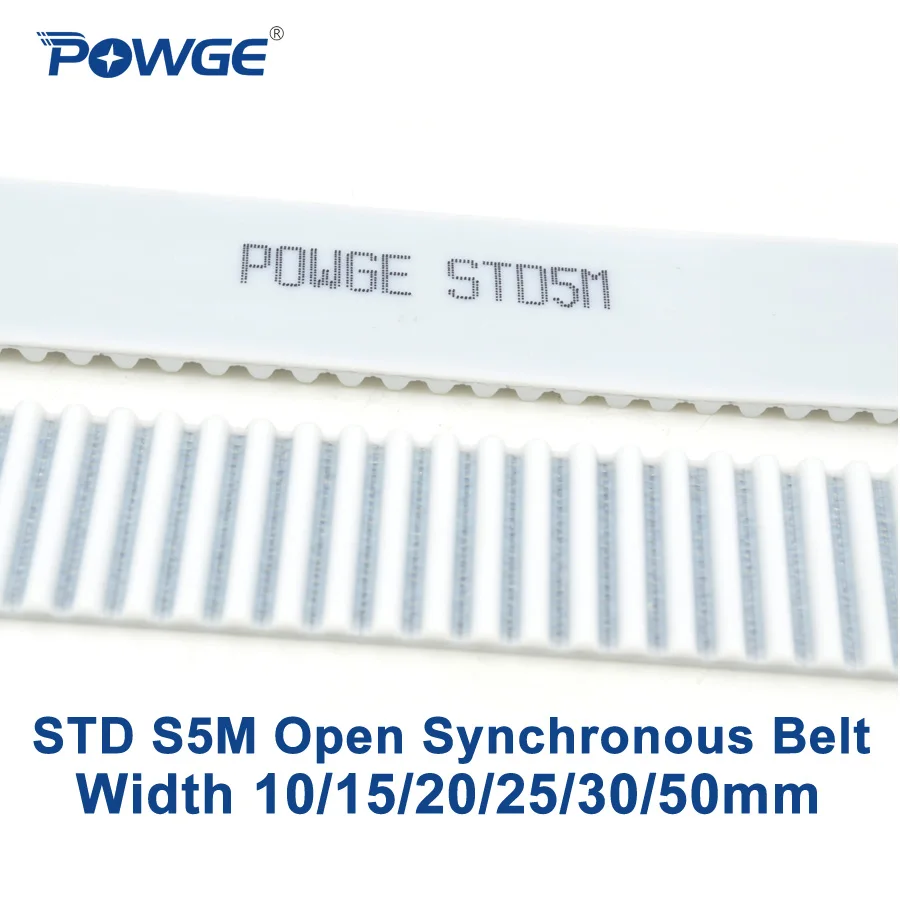 POWGE Arc PU White STD STS S5M Open Timing belt S5M-15mm Width 10/15/20/25/30/50mm Polyurethane steel 15STD5M Synchronous pulley