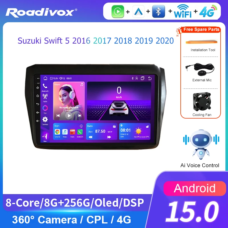 AI VOICE Carplay Android Auto Head 360 CAM Car Stereo Radio For Suzuki Swift 5 2016 2017 2018 2019 2020 Multimedia Player GPS