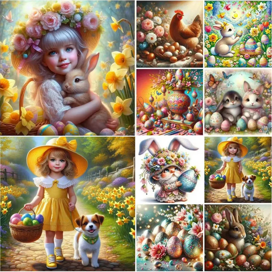 

5D Diy Diamond Painting Easter Eggs Girl Full Square Round Drill Mosaic 5d Embroidery Animal Rabbit Birthday Gift Room Decor