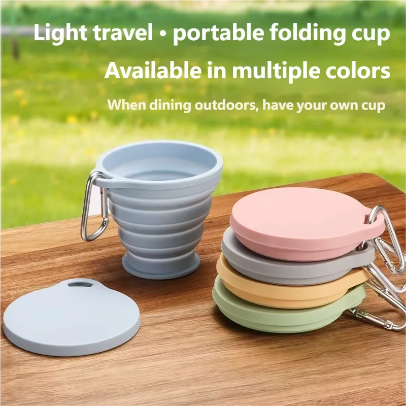 Portable Silicone Folding Cup with Hanging Hole Collapsible Outdoor Water Cup for Camping Hiking Travel Silicone Water Cup