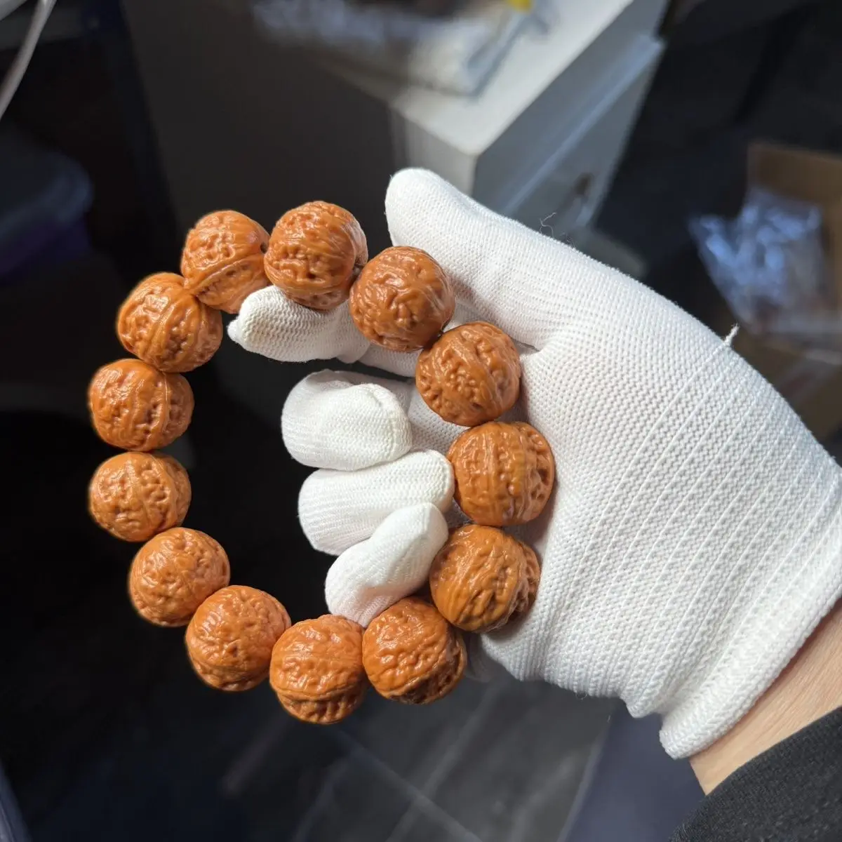 Traditional Chinese Style Lucky 23mm Natural Wild Small Walnut Beaded Bracelet Wenwan Brain Pattern Short Pile Prayer Blessing