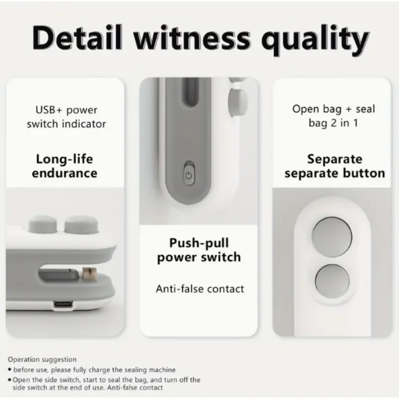16W 열 실링 및 절단 기능, 300mAh 배터리, 간식, 주방, 트레일러용 경량 및 내구성을 갖춘 소형 USB 충전식 식품 밀봉기