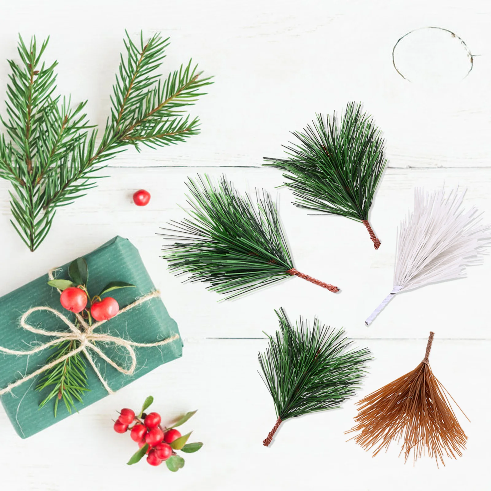 

30pcs Lifelike Artificial Pine Needles Brown Green White Realistic Simulation Lightweight Plastic Festive Party Wedding