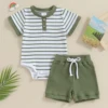 4049-5ce394.jpg Baby 2-Piece Summer Outfit – Striped Romper & Elastic Shorts Set (0–18 Months)