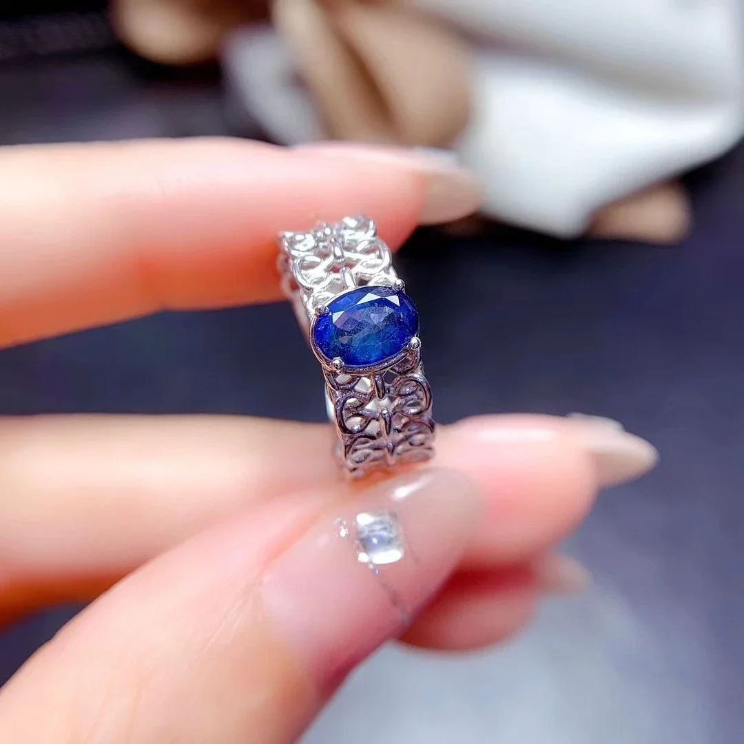 

5mm*7mm 0.7ct Blue Sapphire Ring for Woman Natural Sapphire 925 Silver Ring with 3 Layers 18K Gold Plating Keep Shining