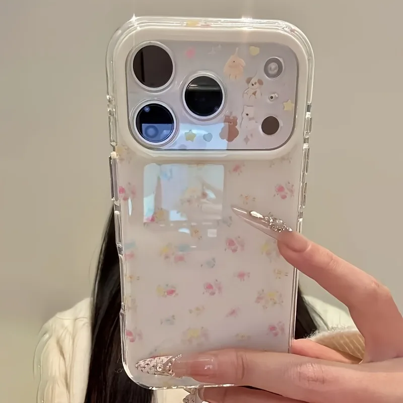Niedliche Blumen-Hund-Muster Silikon-Handyhülle für iPhone 17 Pro Max 16 15 14 13 12 11 Pro Stoßfeste TPU-Schutzhülle