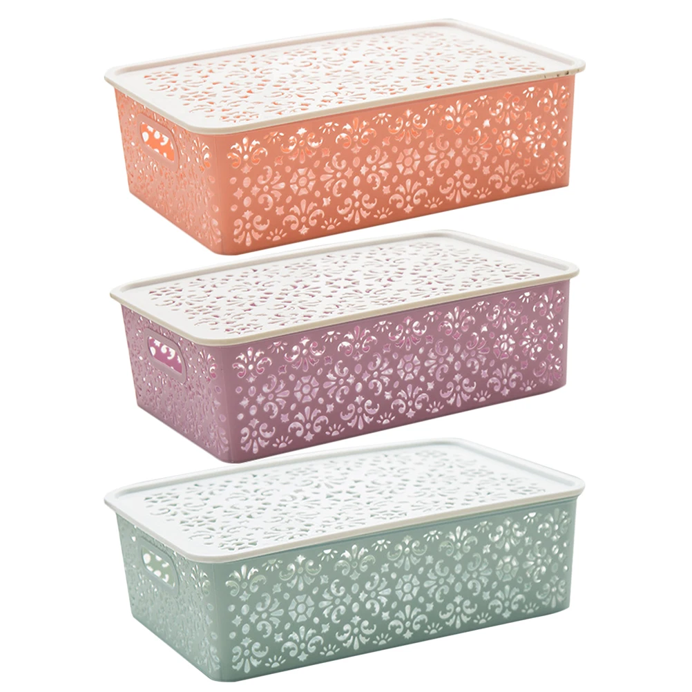 3pcs Storage Plastic Storage Bin Large Size Blue Purple Pink Kitchen Bedroom Wardrobe Plastic Containers Boxes