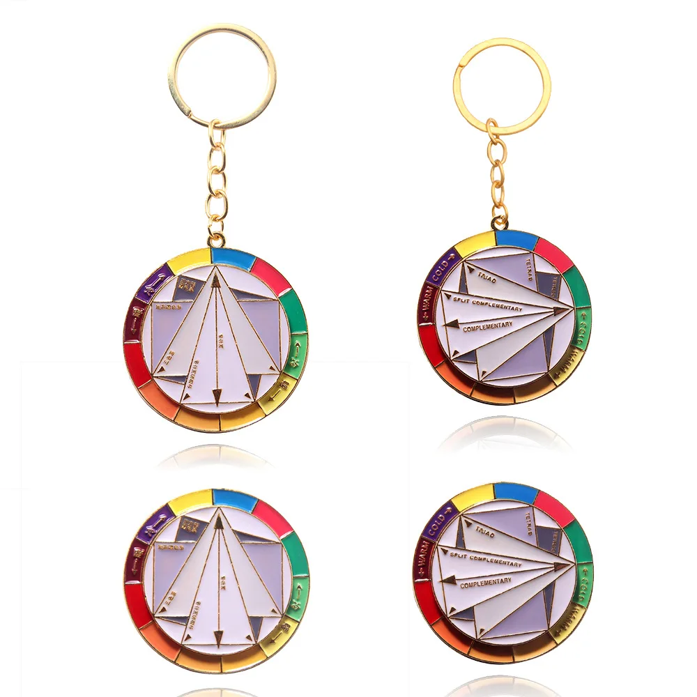 Spinning Color Wheel Keychain White Pointer Cool and Warm Tones Rotatable Rainbow Keyring For Artist Best Gift Jewelry