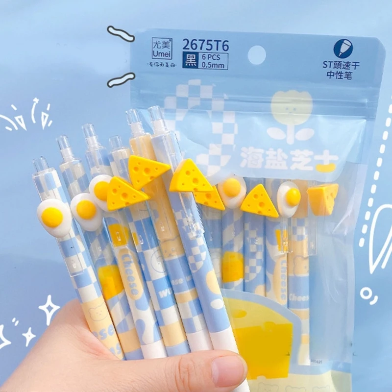 

6x0,5 мм нейтральные ручки, быстросохнущая гелевая ручка, милая ручка для письма с морской солью и сыром
