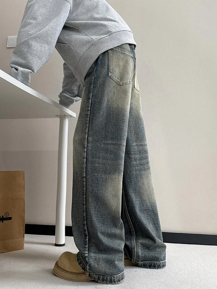 

Мужские джинсы с американской подошвой в стиле ретро, модные свободные прямые широкие брюки High Street Cleanfit, молодежные джинсы