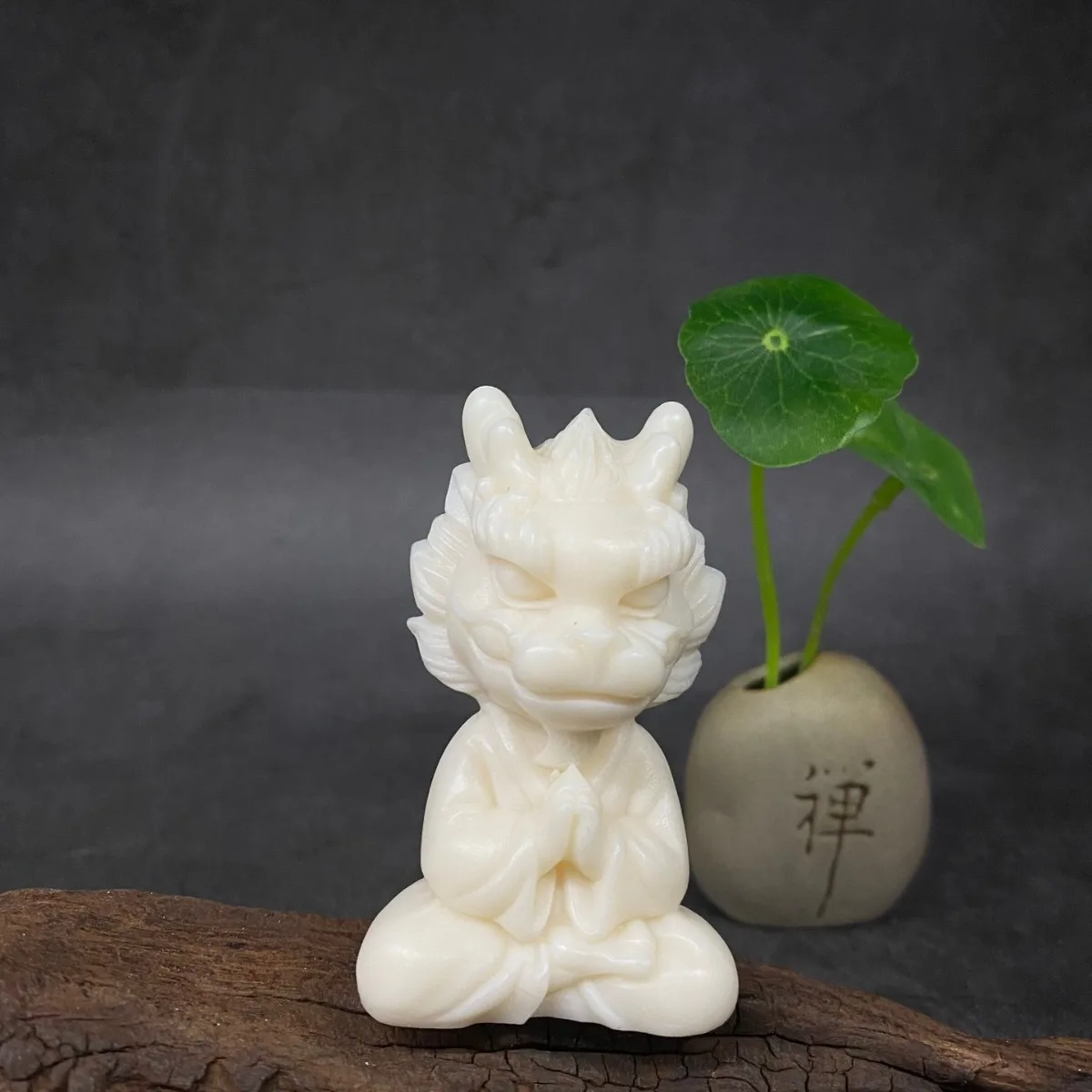 Ivory Nut Carved Meditation Dragon Figurine 7*4*3.8cm Desktop Home Living Room Craft Ornament